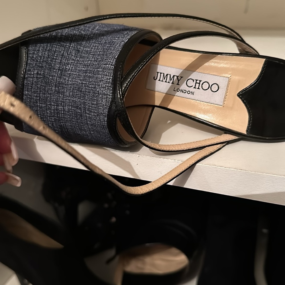 Authentic, Jimmy Choo, Denim Front ,Open Toe Lace… - image 2